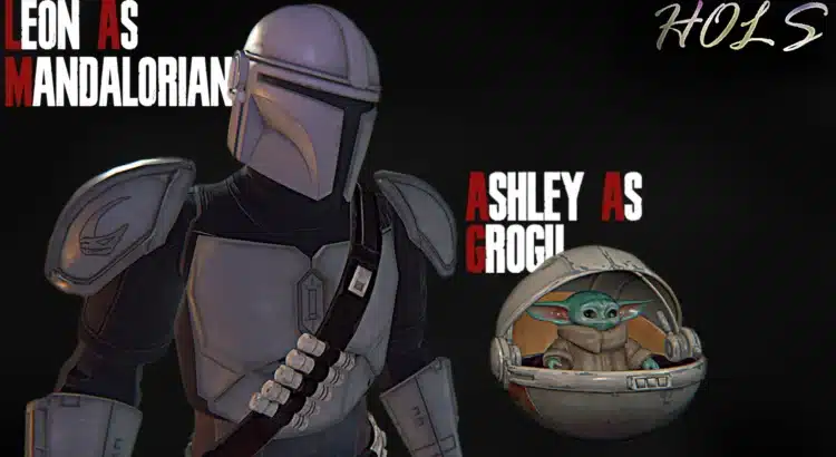 Leon as Mandalorian and Ashley replaced by Grogu in Resident Evil 4 mod