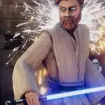 Clone Wars Obi-Wan Kenobi mod in Star Wars Battlefront II with lightsaber and sparks