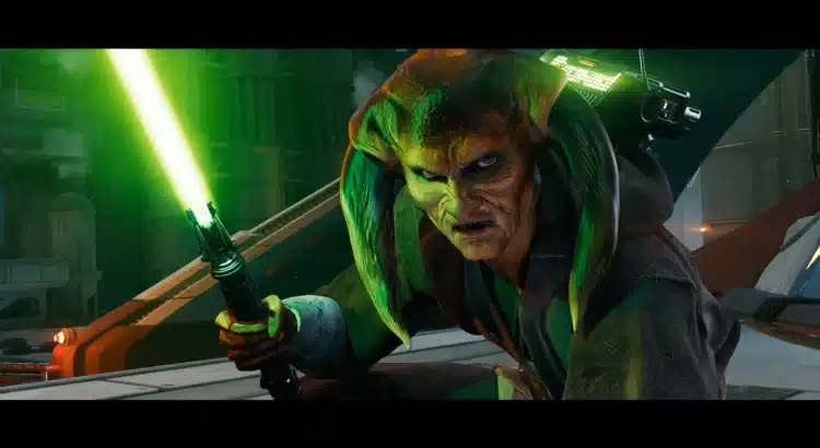 Iktotchi Jedi wielding a green lightsaber in Star Wars Jedi: Survivor