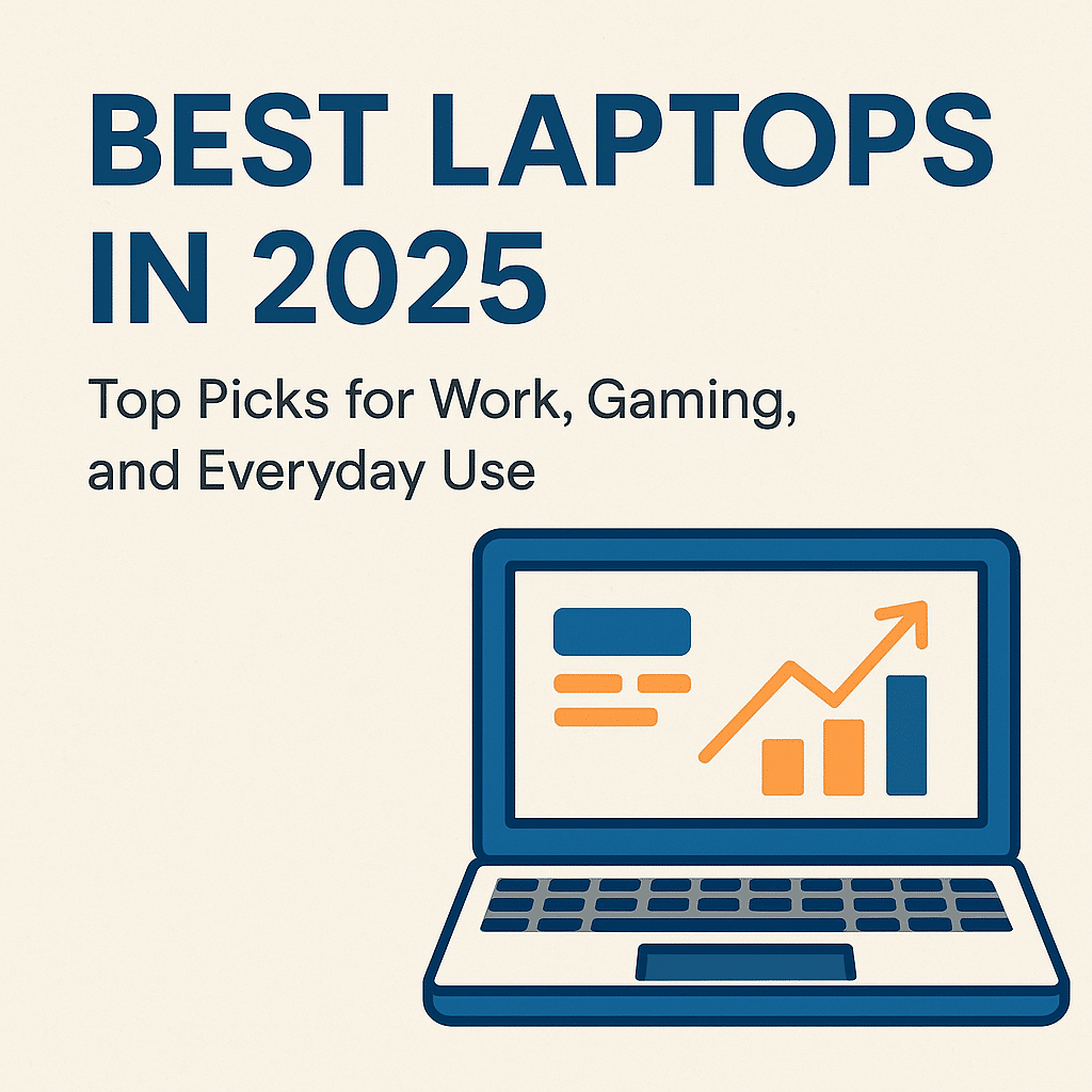 Best Laptops in 2025 — top picks for work, gaming, and daily use with illustrated laptop and chart