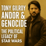 Cassian Andor with political symbolism connecting Star Wars and real-world conflicts