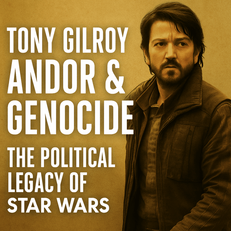 Cassian Andor with political symbolism connecting Star Wars and real-world conflicts
