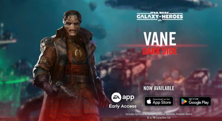 Vane from Star Wars: Galaxy of Heroes with Dark Side label