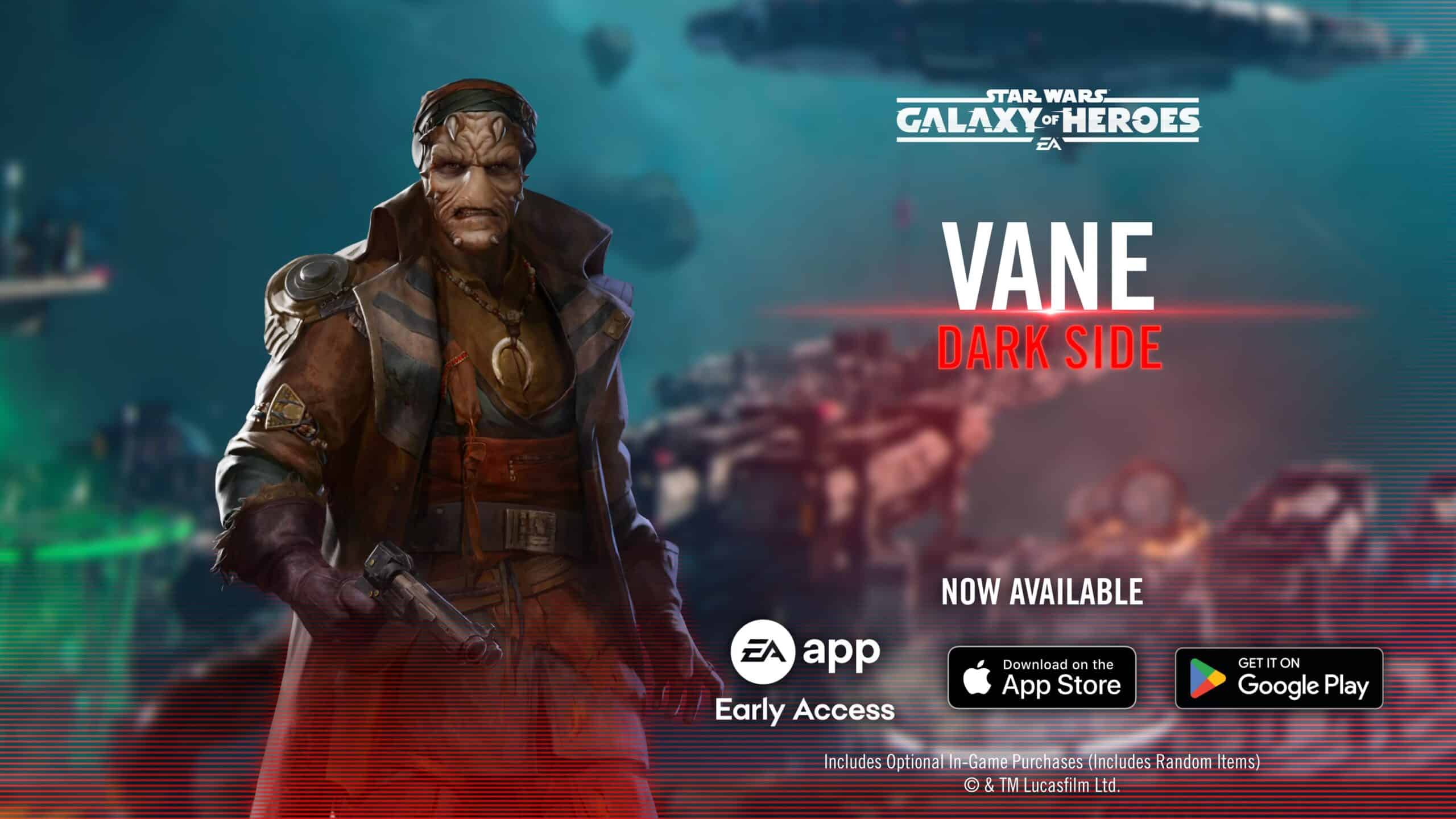 Vane from Star Wars: Galaxy of Heroes with Dark Side label