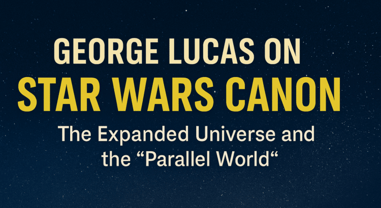 Header image with bold text “George Lucas on Star Wars Canon” against a starry space background.