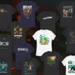 A collage of Star Wars Outlaws T-shirts featuring characters like Kay Vess, Nix, and ND-5 from Hot Topic and BoxLunch