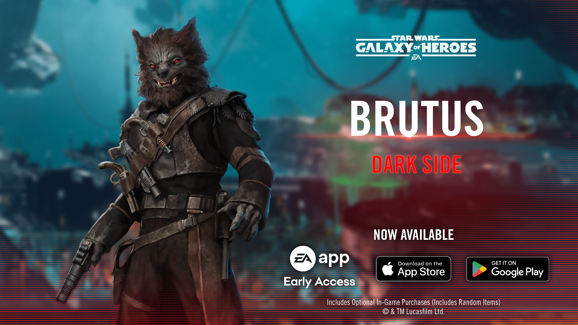 Brutus Galaxy of Heroes promo poster with Dark Side branding