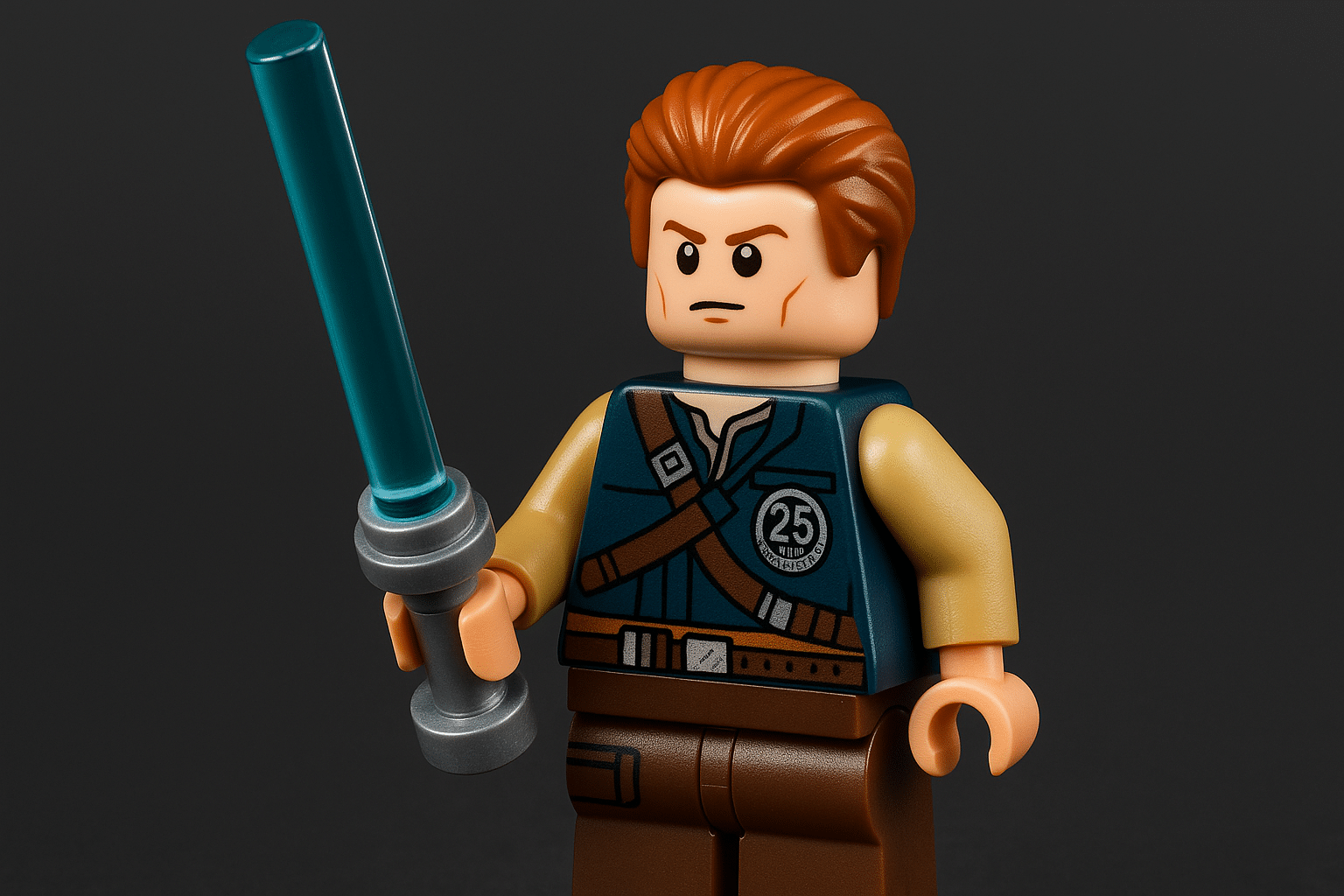 LEGO Cal Kestis minifigure holding a blue lightsaber from LEGO Star Wars: Rebuild the Galaxy – Pieces of the Past