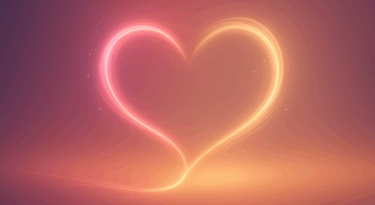 Abstract glowing pink and gold heart formed by intertwined light trails