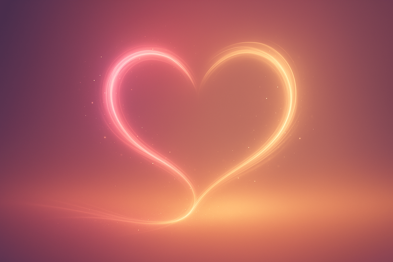 Abstract glowing pink and gold heart formed by intertwined light trails