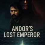 Moody poster-style artwork inspired by Andor, showing Coruscant’s skyline with a shadowy Imperial presence hinting at Emperor Palpatine.