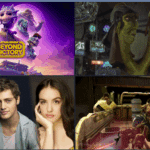 Collage showcasing Star Wars: Beyond Victory key art, plus headshots of Bobby Moynihan, Fin Argus, and Lilimar Hernandez alongside classic podracing characters Sebulba and Fode — highlighting the voice cast reveal for the mixed reality playset.