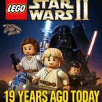 Colorful anniversary artwork for LEGO Star Wars II: The Original Trilogy featuring LEGO Luke Skywalker, Han Solo, Princess Leia, and Darth Vader standing on LEGO bricks with the Death Star in the background. Text reads “19 Years of LEGO Star Wars II: The Original Trilogy – 2006-2025.”