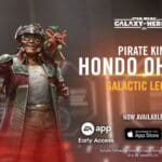 Promotional artwork of Pirate King Hondo Ohnaka raising a drink, celebrating his debut as a Galactic Legend in Star Wars: Galaxy of Heroes.