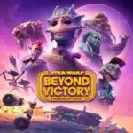 Official key art for Star Wars: Beyond Victory, a mixed reality playset launching October 7, 2025. The artwork features vibrant alien characters, podracing action, and a glowing galactic backdrop, highlighting the immersive Star Wars VR experience for Meta Quest.