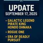 Star Wars Galaxy of Heroes September 17 2025 update graphic listing new features and bug fixes.