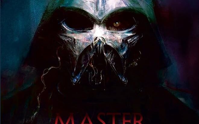Close-up of Darth Vader’s helmet from Star Wars: Master of Evil, revealing glowing eye and atmospheric detail.