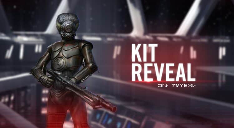 Official Star Wars: Galaxy of Heroes Kit Reveal image featuring 4-LOM with his blaster.