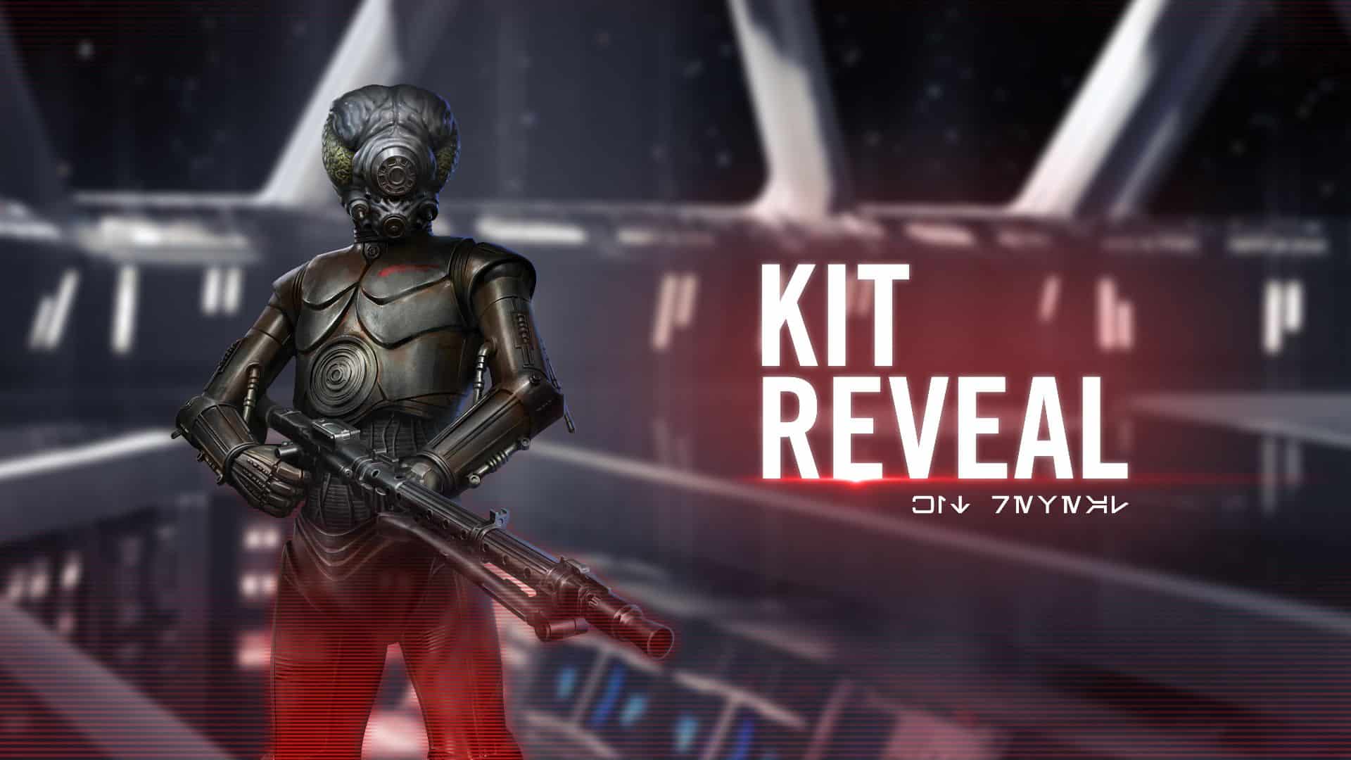 Official Star Wars: Galaxy of Heroes Kit Reveal image featuring 4-LOM with his blaster.