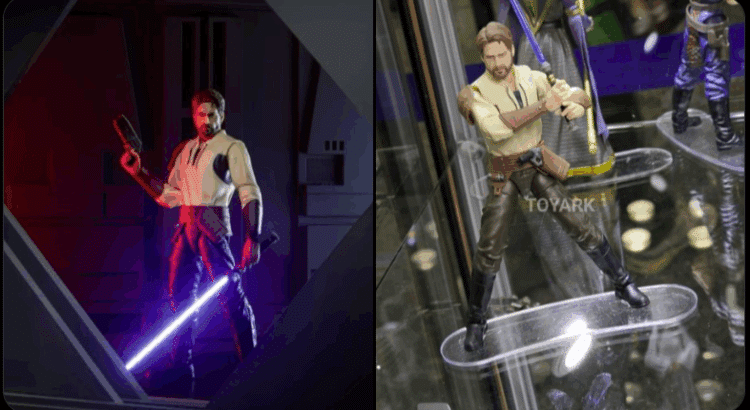 Hasbro Star Wars Black Series Kyle Katarn action figure with blaster and lightsaber, revealed for Spring 2026.