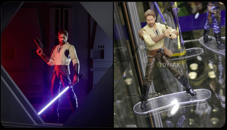 Hasbro Star Wars Black Series Kyle Katarn action figure with blaster and lightsaber, revealed for Spring 2026.