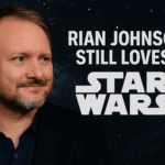 Rian Johnson with Star Wars galaxy backdrop