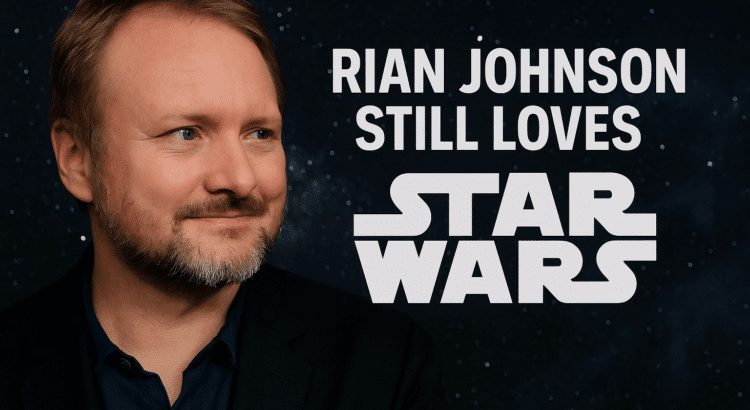 Rian Johnson with Star Wars galaxy backdrop