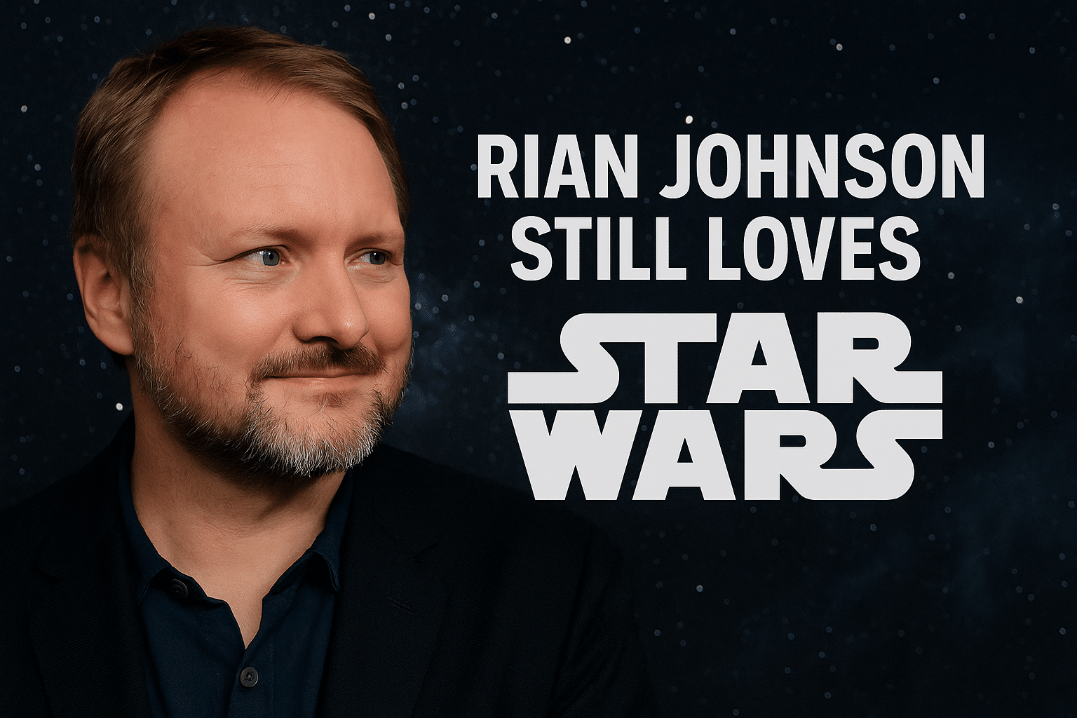 Rian Johnson with Star Wars galaxy backdrop