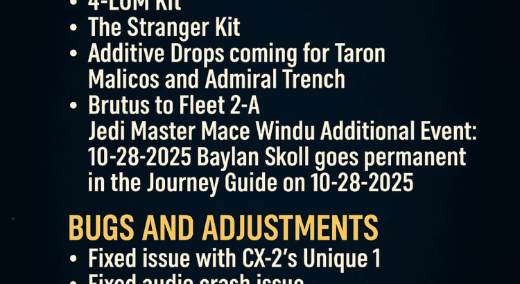 Star Wars Galaxy of Heroes October 15 2025 update image showing 4-LOM and The Stranger with galactic background