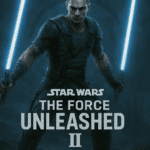 Starkiller with dual blue lightsabers in a cinematic Star Wars: The Force Unleashed II 15th anniversary poster