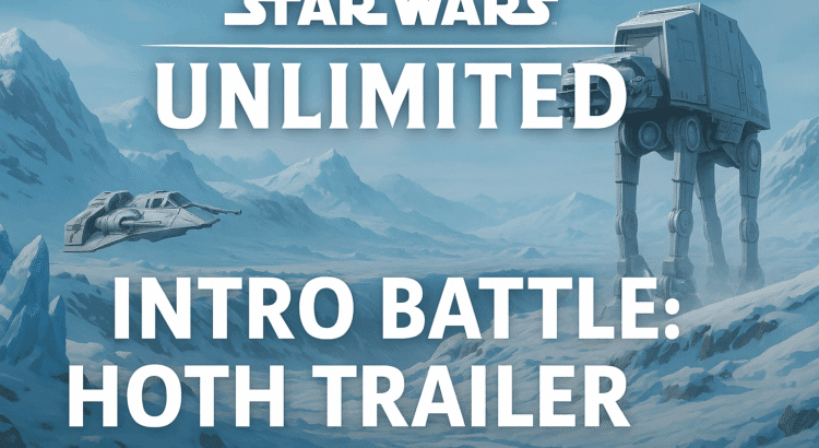 Star Wars Unlimited Intro Battle Hoth trailer banner with Rebel snow speeders and Imperial AT-AT walkers on icy terrain