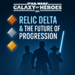 Star Wars Galaxy of Heroes Relic Delta design update graphic showcasing progression changes and developer insights.
