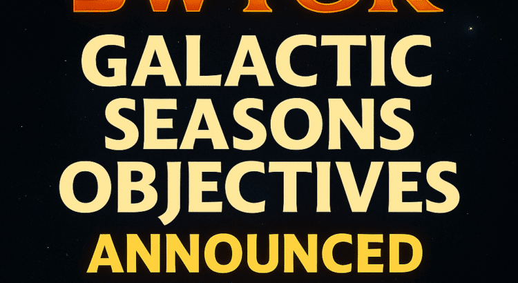 Star Wars: The Old Republic Galactic Seasons banner with holographic blue lights and text announcing new objectives for October 14 to November 10, 2025.