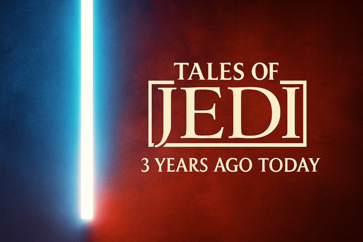 Tales of the Jedi 3rd anniversary banner with blue and red lightsaber glow and gold title text