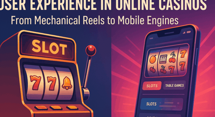 Banner showing evolution from classic slot machines to mobile casino gaming