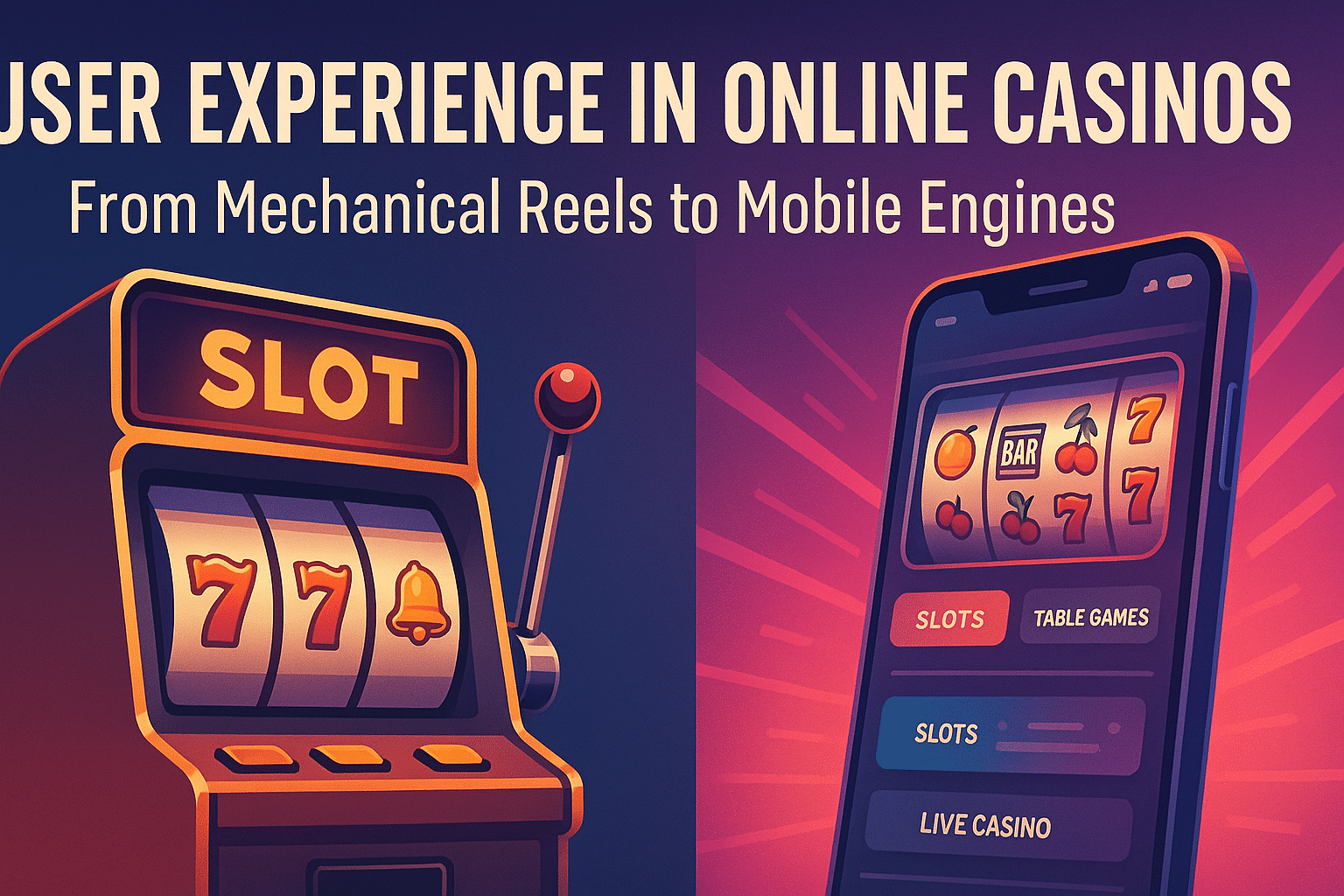 Banner showing evolution from classic slot machines to mobile casino gaming