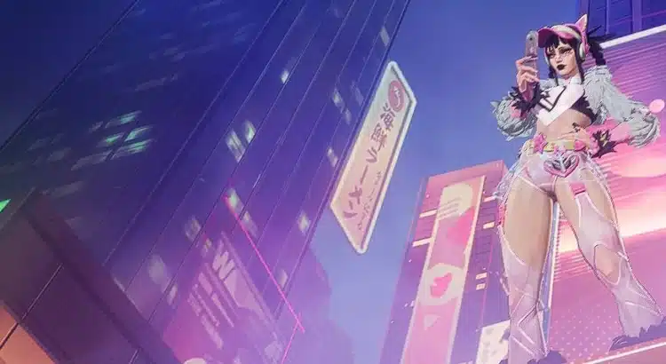 Raver Girl Magik standing on a neon rooftop in Marvel Rivals, showcasing the retextured Millenia skin.