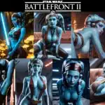 Aayla Secura NSFW gallery showcasing stylized character renders used for Sexy Star Cards in Star Wars Battlefront II.