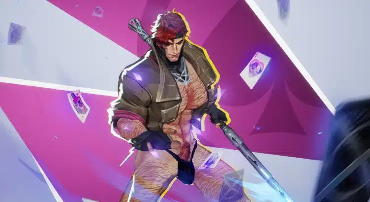 Jacked nude Gambit mod for Marvel Rivals with hairy muscular body and minimal thong.