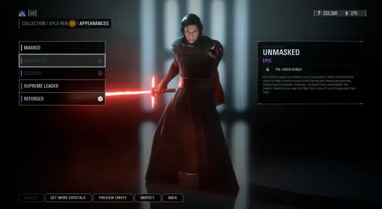 Kylo Ren Unmasked skin showcase in Star Wars Battlefront II Kylo Ren Overhaul mod
