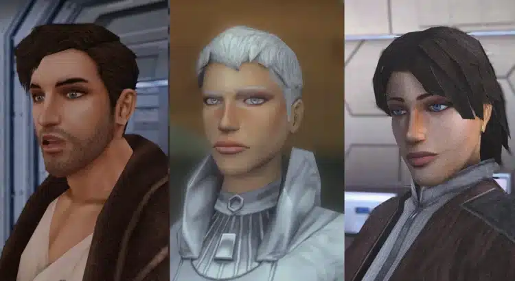 High-resolution KOTOR 2 companion texture overhaul preview for Atton, Handmaiden, and Female Exile