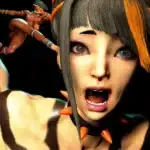 Elena nude mod action scene in Street Fighter 6, showing a dynamic kick toward Juri in a dramatic close-up pose.