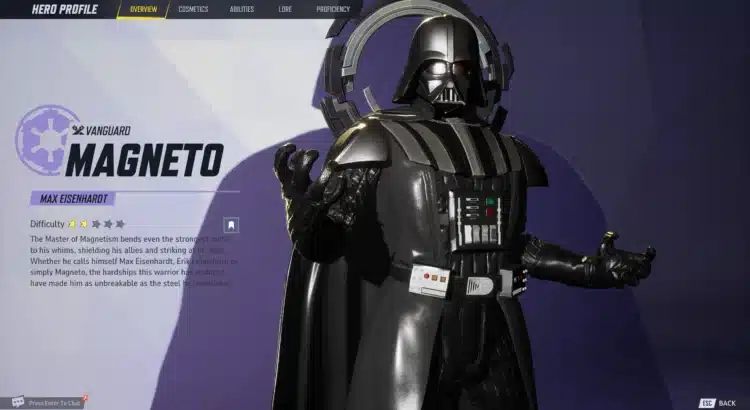 Darth Vader mod replacing Magneto using the “Crimes Against Humanity” emote in Marvel Rivals.
