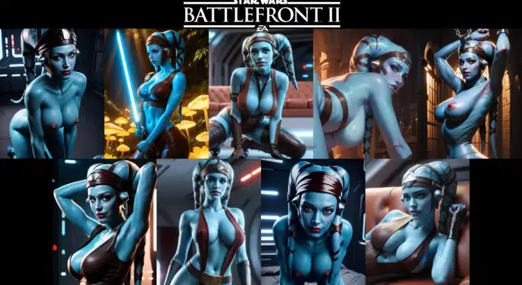 Aayla Secura NSFW gallery showcasing stylized character renders used for Sexy Star Cards in Star Wars Battlefront II.