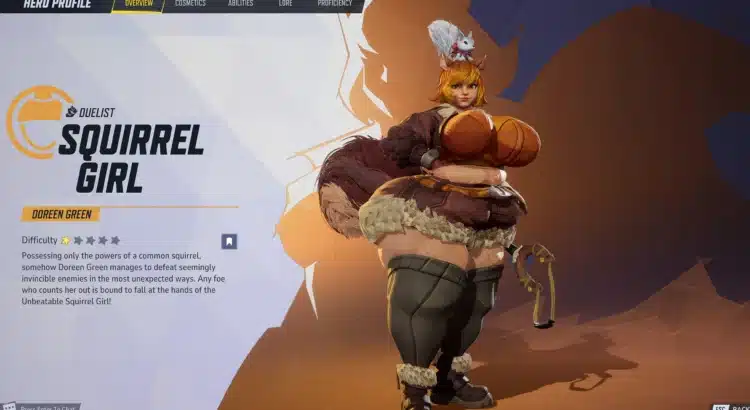 Marvel Rivals Squirrel Girl profile screen with enhanced body size from a thicc mod.