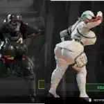 Helldivers 2 NSFW mod UF-84 Doubt Killer armor with exaggerated chest size in ship interior