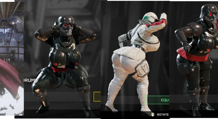 Helldivers 2 NSFW mod UF-84 Doubt Killer armor with exaggerated chest size in ship interior