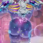 Gummy Venom flexing mid-air in a candy-themed sky realm