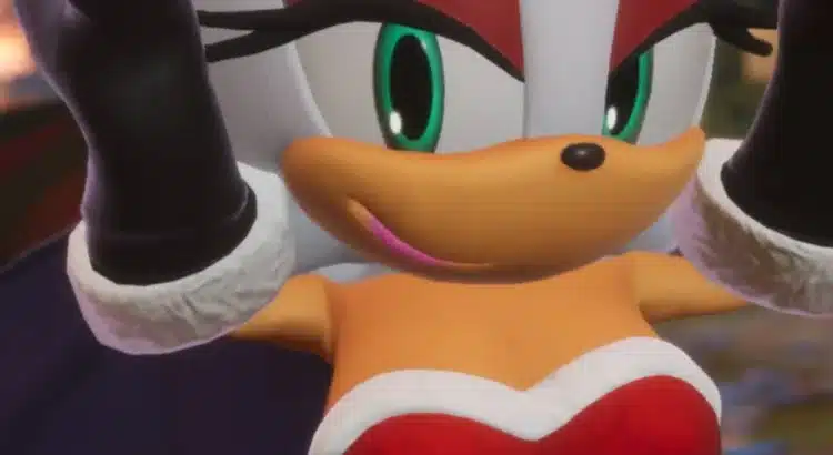 Rouge the Bat Christmas-themed model modded in Sonic Racing: CrossWorlds with festive outfit and enhanced detail.