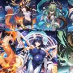 NSFW Dracotail mod artwork set featuring seven female cosmic dragon characters in Yu-Gi-Oh Master Duel.
